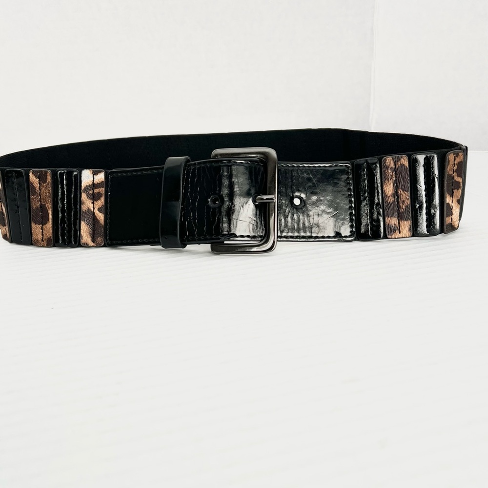 Leopard Print Wide Pleated Stretch Belt – Mob Wife, Office Siren Size S/M